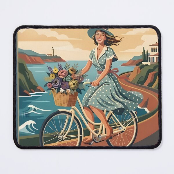 Item preview, Coastal Escape Riviera Bicycle Tour Vintage Travel Art designed and sold by DailySparks.