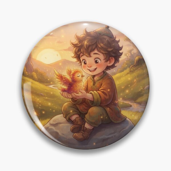 Item preview, Fantasy Boy Holding a Glowing Firebird Magical Scene designed and sold by Azurart2.