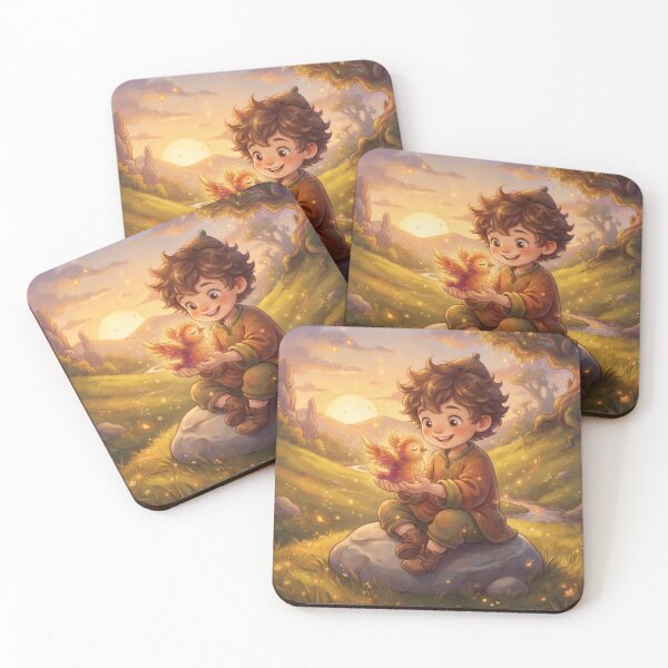 Item preview, Fantasy Boy Holding a Glowing Firebird Magical Scene designed and sold by Azurart2.