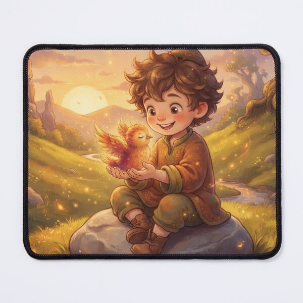 Item preview, Fantasy Boy Holding a Glowing Firebird Magical Scene designed and sold by Azurart2.