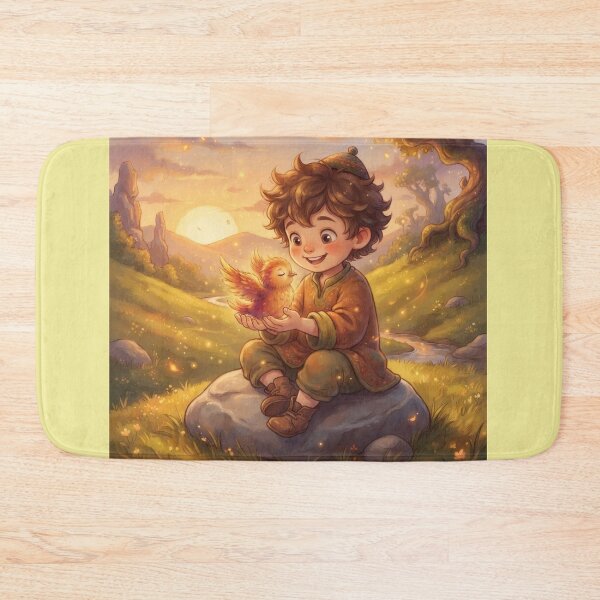 Item preview, Fantasy Boy Holding a Glowing Firebird Magical Scene designed and sold by Azurart2.