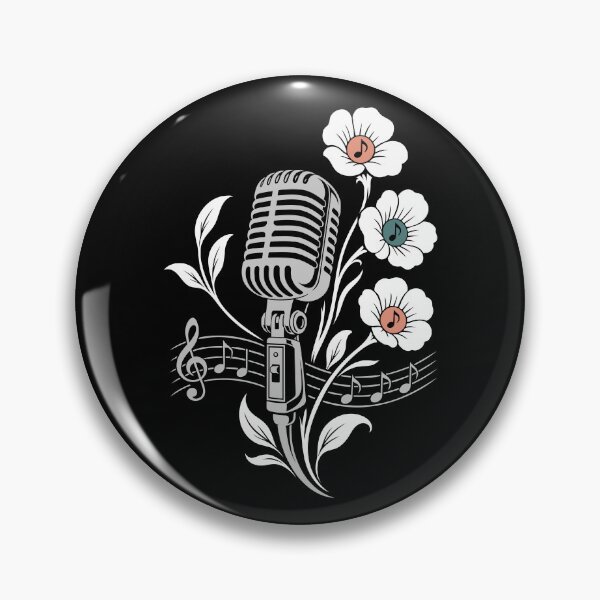 Item preview, Retro microphone, flowers, music, vintage line art designed and sold by Christine Krahl.