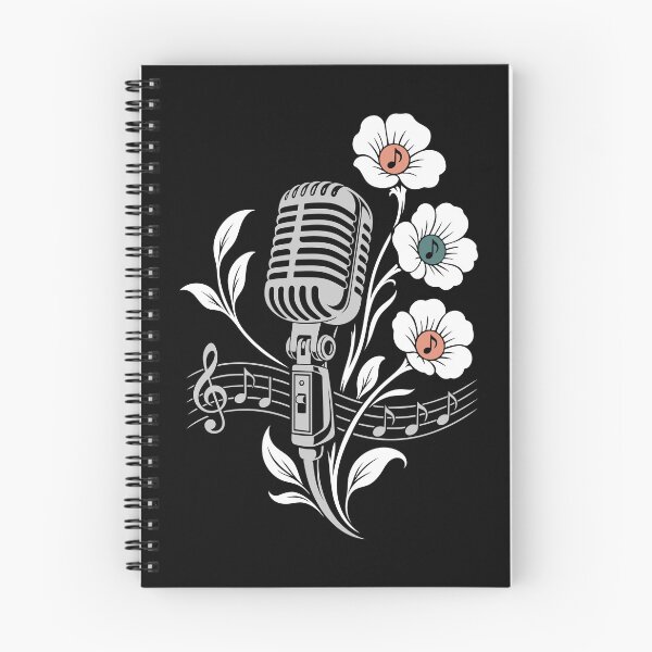 Item preview, Retro microphone, flowers, music, vintage line art designed and sold by Christine Krahl.