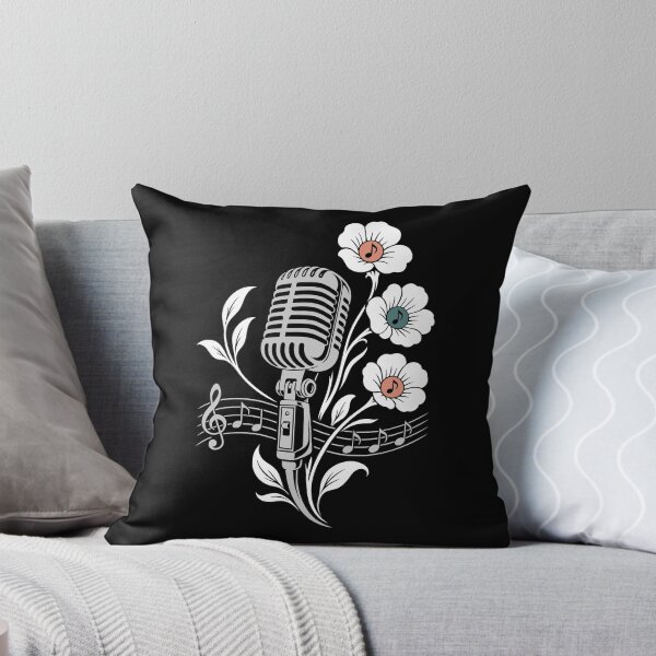 Item preview, Retro microphone, flowers, music, vintage line art designed and sold by Christine Krahl.