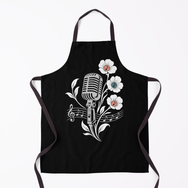 Item preview, Retro microphone, flowers, music, vintage line art designed and sold by Christine Krahl.