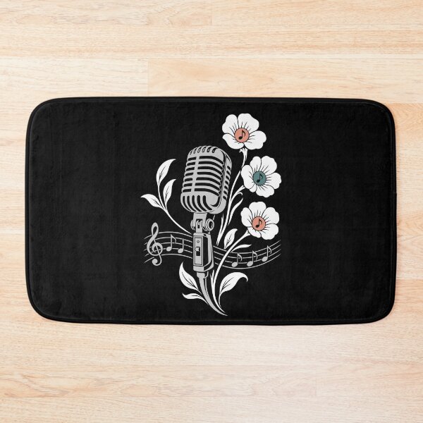 Item preview, Retro microphone, flowers, music, vintage line art designed and sold by Christine Krahl.