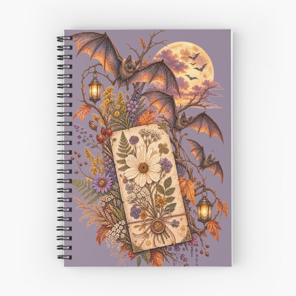 Item preview, Cottagecore Pressed Wildflower & Bats Watercolor Art – Halloween Botanical Print designed and sold by MagicMakerPh.