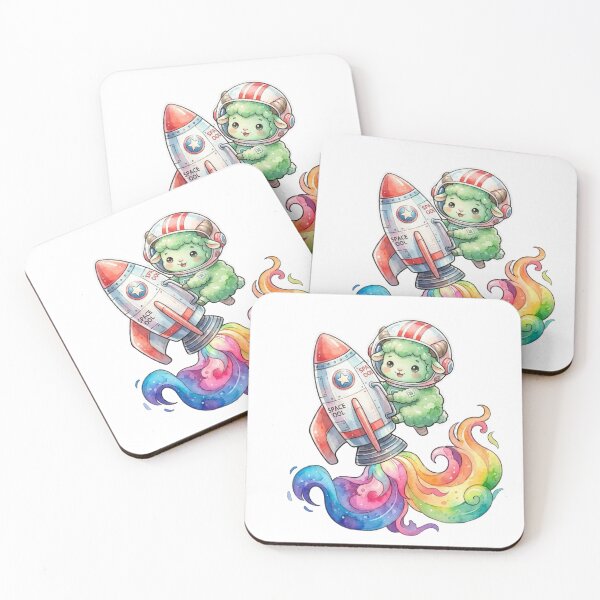 Item preview, Cute Astronaut Green Sheep in Rainbow Space Rocket designed and sold by ArtisticDesignsbyLinda.