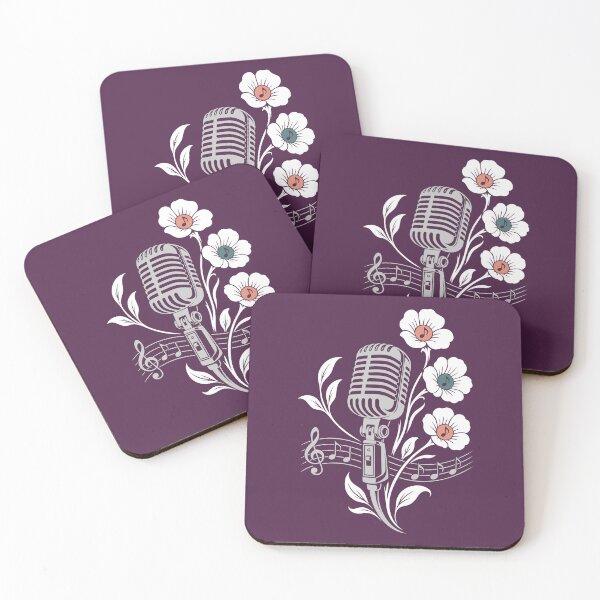 Item preview, Retro microphone, flowers, music, vintage line art designed and sold by Christine Krahl.