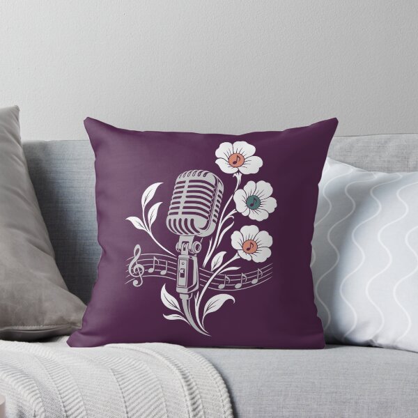 Item preview, Retro microphone, flowers, music, vintage line art designed and sold by Christine Krahl.