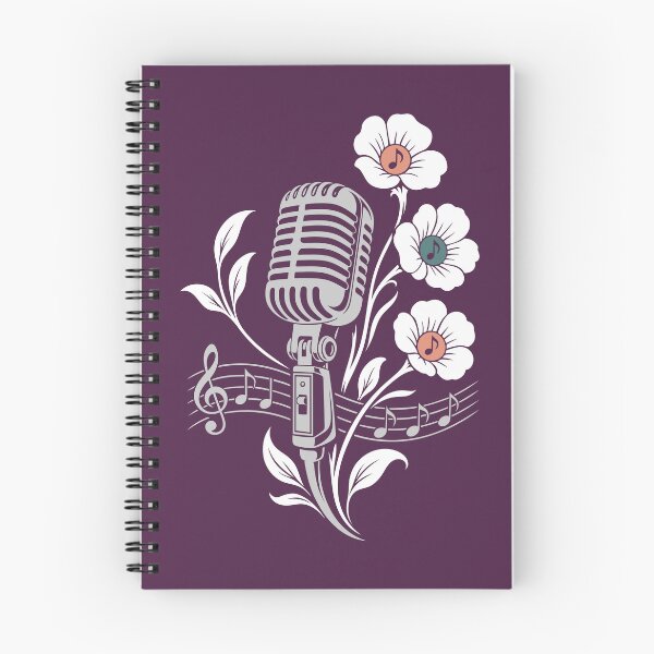 Item preview, Retro microphone, flowers, music, vintage line art designed and sold by Christine Krahl.