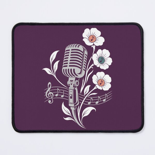 Item preview, Retro microphone, flowers, music, vintage line art designed and sold by Christine Krahl.
