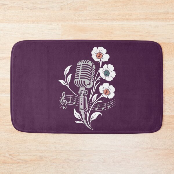 Item preview, Retro microphone, flowers, music, vintage line art designed and sold by Christine Krahl.