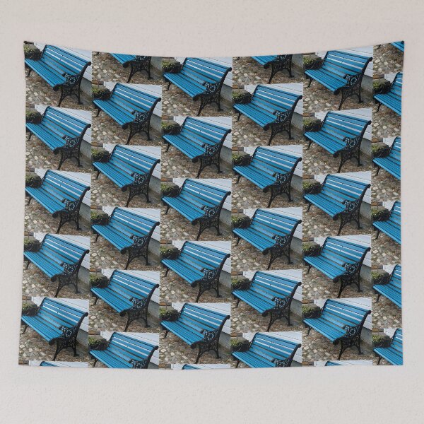 Item preview, Vintage Blue Wooden Garden Bench on Cobblestones⁠ designed and sold by Julia9632.