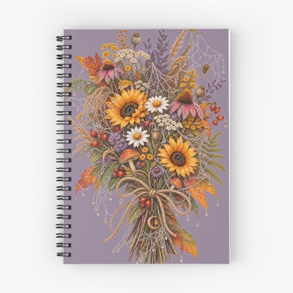 Item preview, Cottagecore Cobweb Wildflower Bouquet Watercolor Art – Halloween Botanical Print designed and sold by MagicMakerPh.