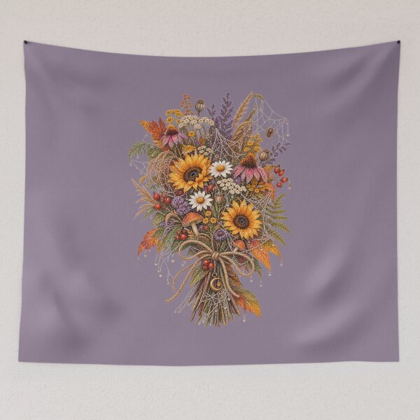 Item preview, Cottagecore Cobweb Wildflower Bouquet Watercolor Art – Halloween Botanical Print designed and sold by MagicMakerPh.