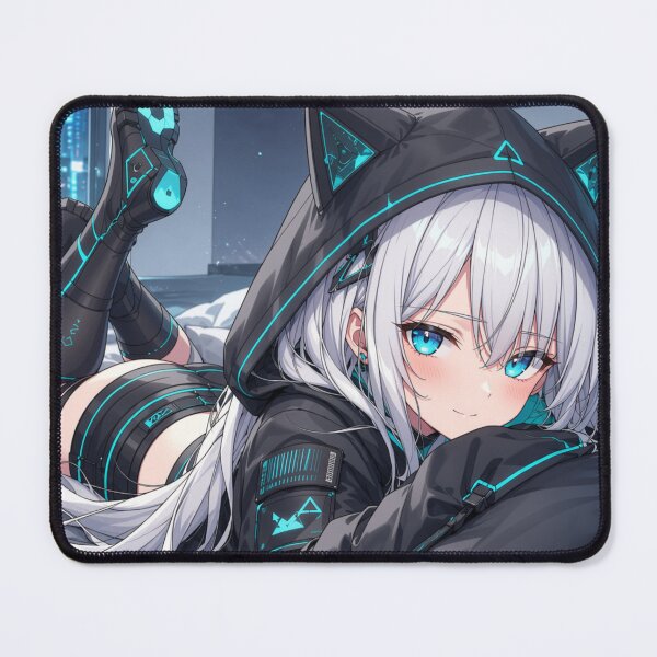 Item preview, Cyber Neko Gamer Girl – Neon Blue Anime Cat Girl designed and sold by Revyra Design .