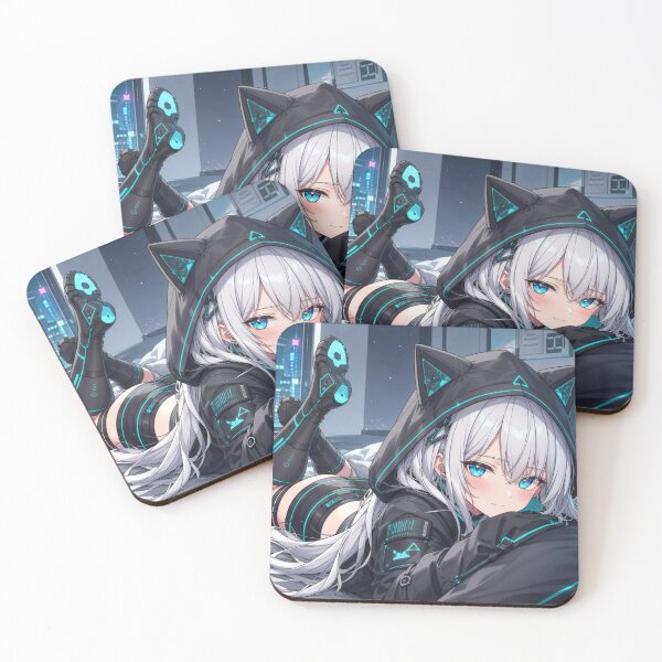 Item preview, Cyber Neko Gamer Girl – Neon Blue Anime Cat Girl designed and sold by Revyra Design .