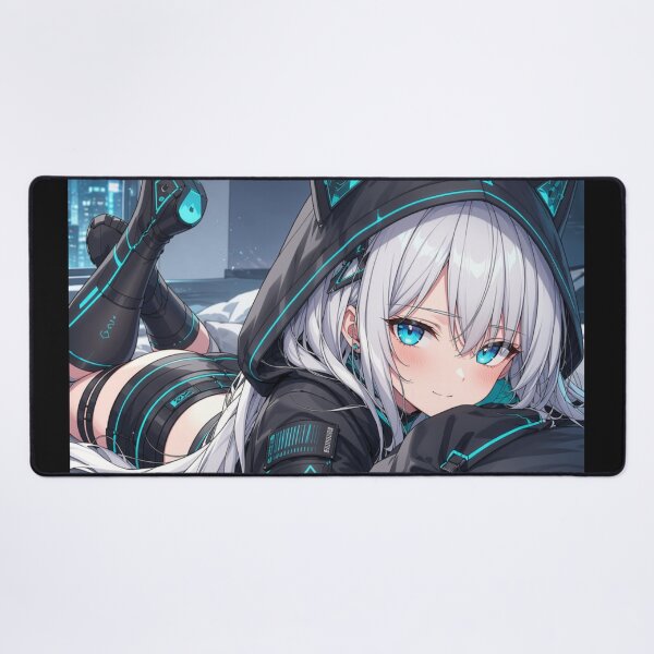 Item preview, Cyber Neko Gamer Girl – Neon Blue Anime Cat Girl designed and sold by Revyra Design .