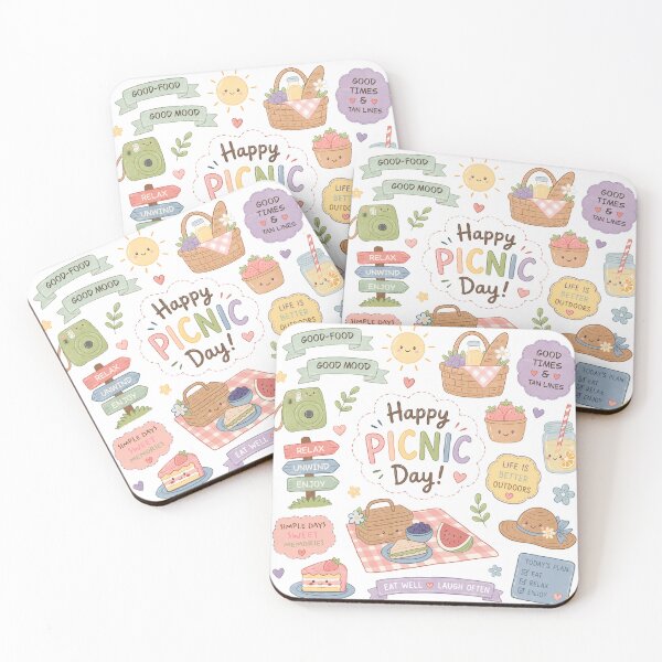Item preview, Cute Kawaii Happy Picnic Day Aesthetic Doodle Set designed and sold by GROOVY SOUL.