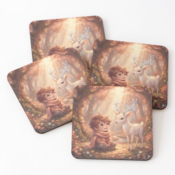 Item preview, Little Boy Meeting a Magical Celestial Deer in Autumn Forest designed and sold by Azurart2.