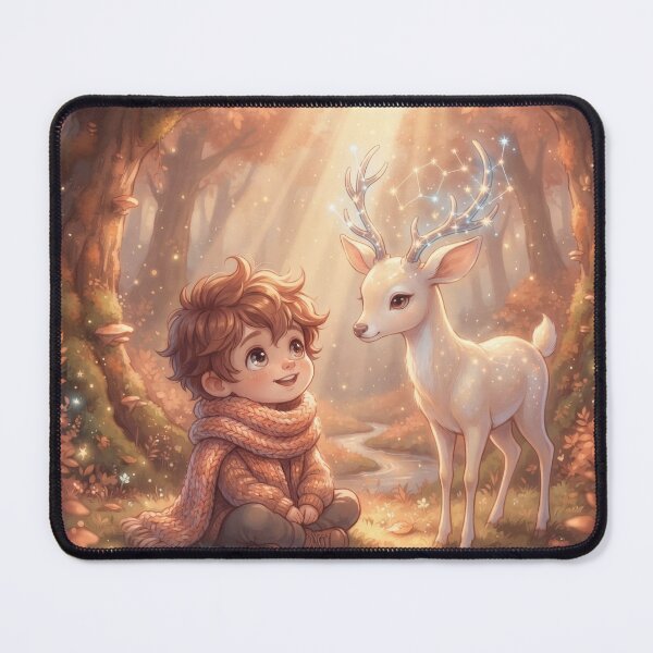 Item preview, Little Boy Meeting a Magical Celestial Deer in Autumn Forest designed and sold by Azurart2.