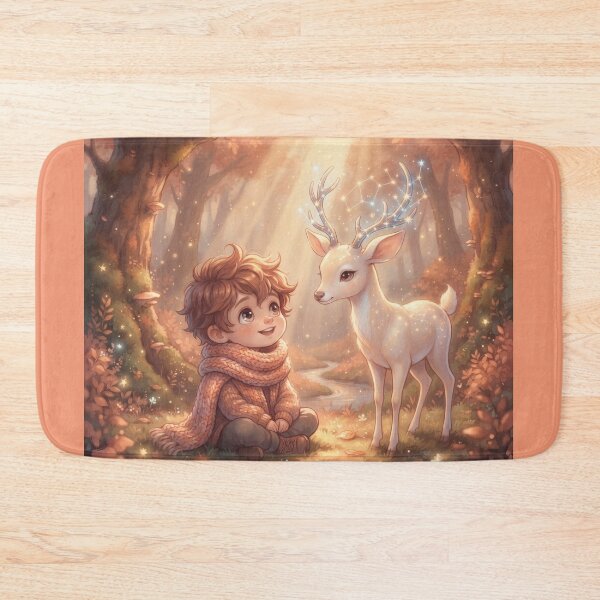 Item preview, Little Boy Meeting a Magical Celestial Deer in Autumn Forest designed and sold by Azurart2.
