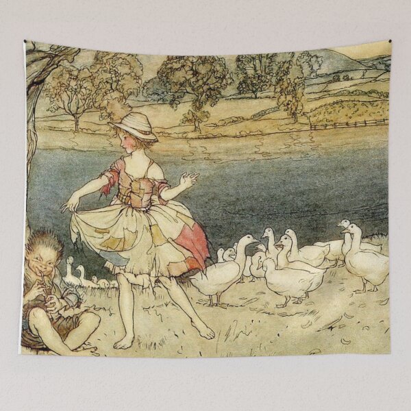 Item preview, Fairy Tale Wall Art, Vintage Arthur Rackham Illustration of Dancing Girl & Geese, Storybook Decor for Children designed and sold by RickE.