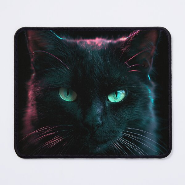 Item preview, Black Cat Neon Glow Green Eyes Dark Portrait designed and sold by FrostyFrisby.