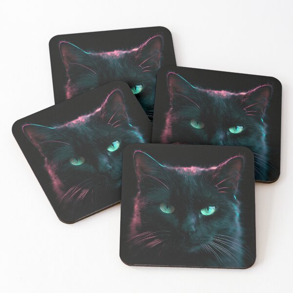 Item preview, Black Cat Neon Glow Green Eyes Dark Portrait designed and sold by FrostyFrisby.