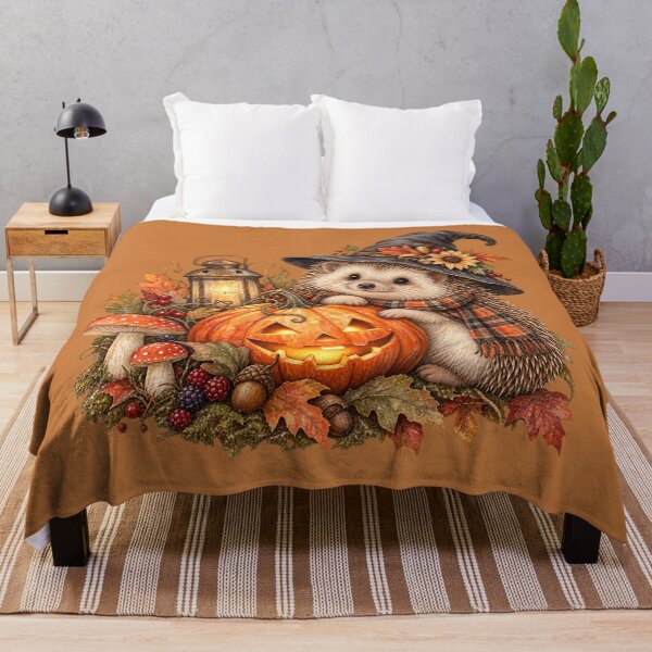 Item preview, Cottagecore Hedgehog & Pumpkin Watercolor Art – Cozy Halloween Woodland Print designed and sold by MagicMakerPh.