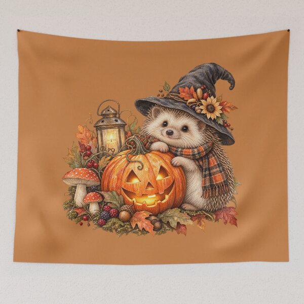 Item preview, Cottagecore Hedgehog & Pumpkin Watercolor Art – Cozy Halloween Woodland Print designed and sold by MagicMakerPh.