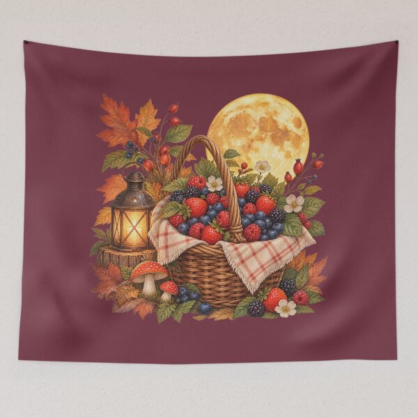 Item preview, Cottagecore Harvest Moon Berries Watercolor Art – Cozy Halloween Print designed and sold by MagicMakerPh.