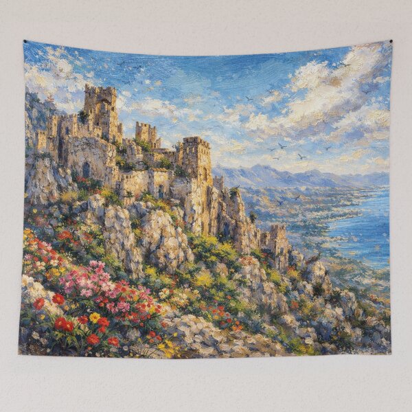 Item preview, Saint Hilarion Castle painting, Kyrenia – A Beautiful City in Cyprus Europe. designed and sold by GalleryKauffeld.