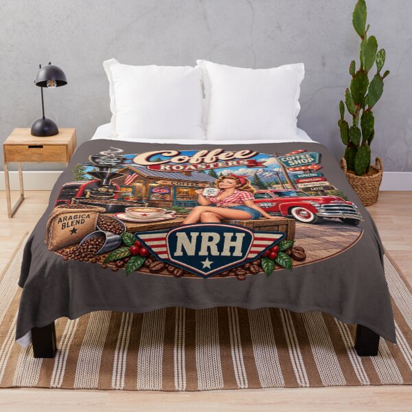 Item preview, NRH Coffee Roasters Fresh Roast Daily Coffee Shop Pinup Red Truck Vintage Coffee Sign designed and sold by Normandy Road Heritage.