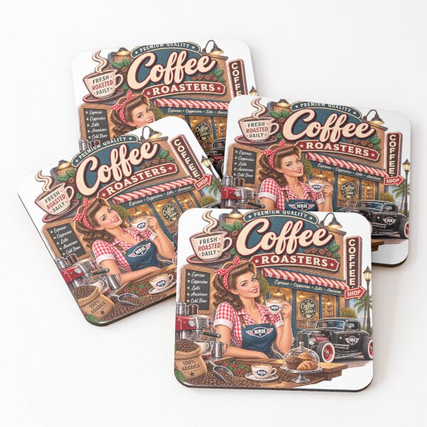 Item preview, NRH Premium Quality Coffee Roasters Fresh Roast Daily Pinup Hot Rod Vintage Coffee Shop Sign designed and sold by Normandy Road Heritage.