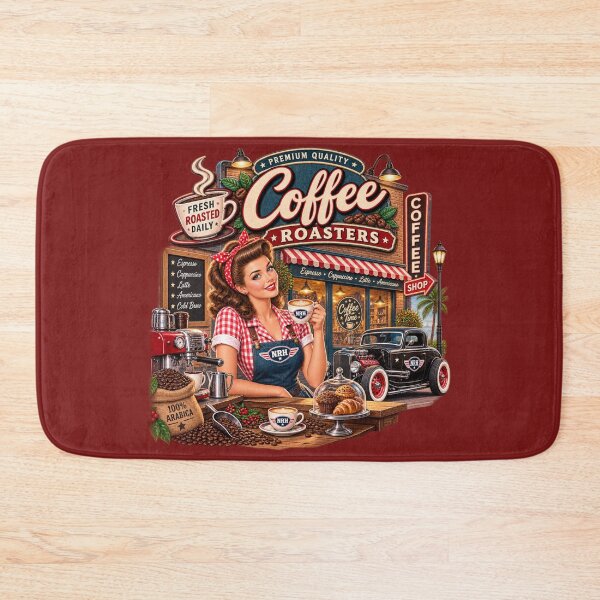 Item preview, NRH Premium Quality Coffee Roasters Fresh Roast Daily Pinup Hot Rod Vintage Coffee Shop Sign designed and sold by Normandy Road Heritage™ - Vintage Garage Art.