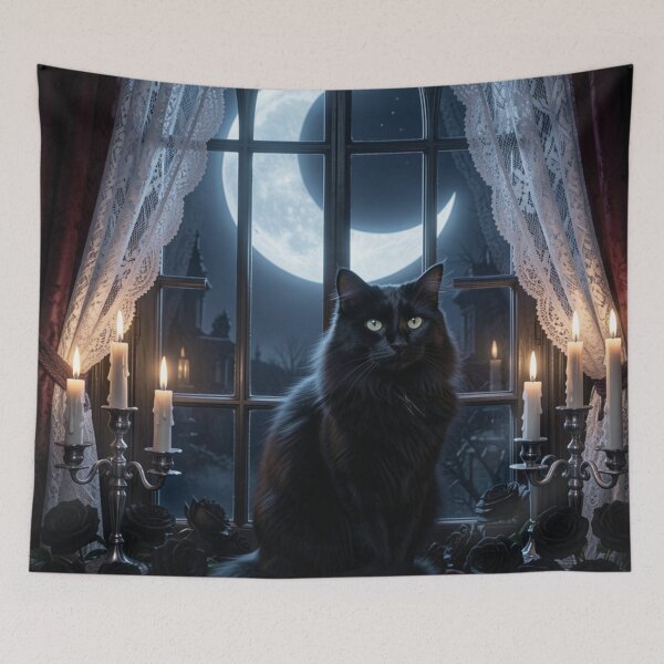 Item preview, Midnight Gothic Cat | Crescent Moon designed and sold by JanjjaSoulInk.