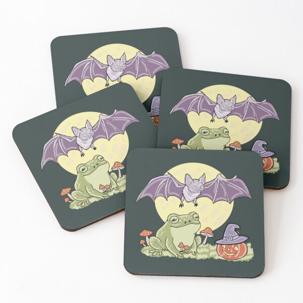 Item preview, Frog and Bat Cute Spooky Halloween Cottagecore Art designed and sold by LeshanArt.