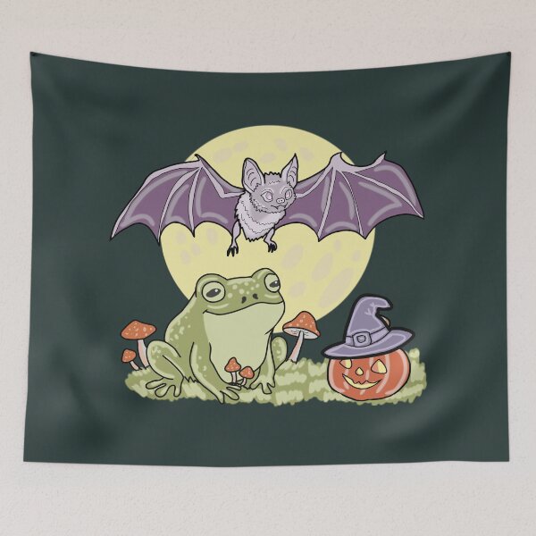 Item preview, Frog and Bat Cute Spooky Halloween Cottagecore Art designed and sold by LeshanArt.