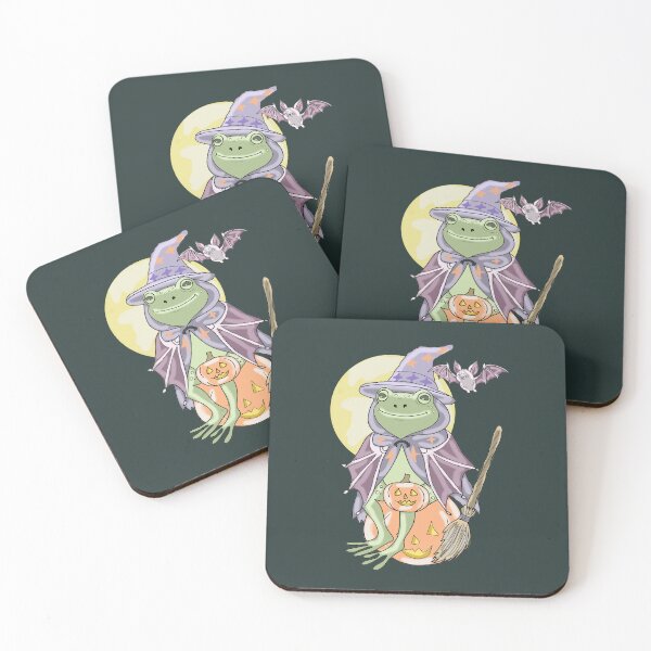 Item preview, Frog Witch on Pumpkin Cute Halloween Cottagecore Bat designed and sold by LeshanArt.