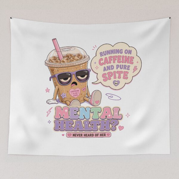 Item preview, Running On Caffeine Mental Health Funny Quote designed and sold by BobbyTee Merch.