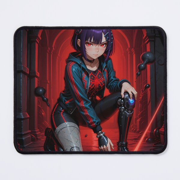 Item preview, Cyberpunk Anime Girl with Mechanical Legs in Red Neon Gothic Corridor designed and sold by Killington.