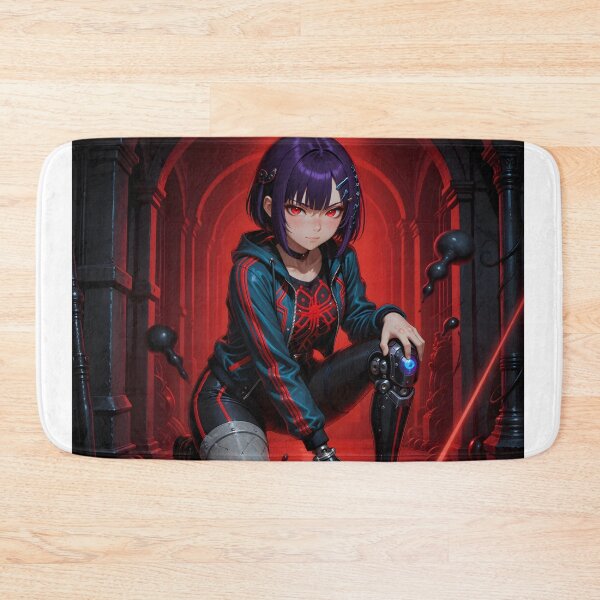 Item preview, Cyberpunk Anime Girl with Mechanical Legs in Red Neon Gothic Corridor designed and sold by Killington.
