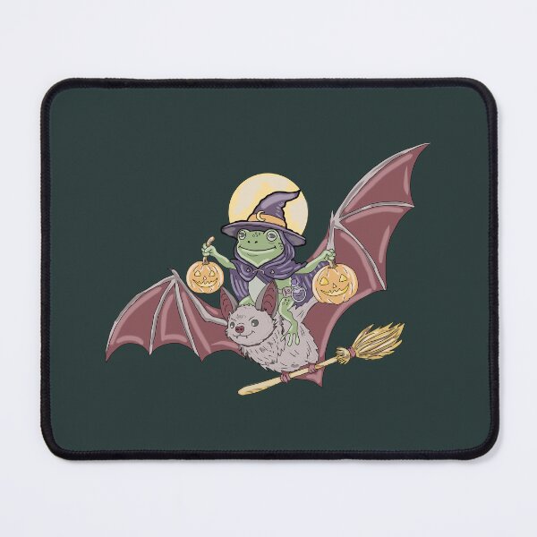 Item preview, Frog Witch Riding Bat Halloween Pumpkin Cottagecore designed and sold by LeshanArt.