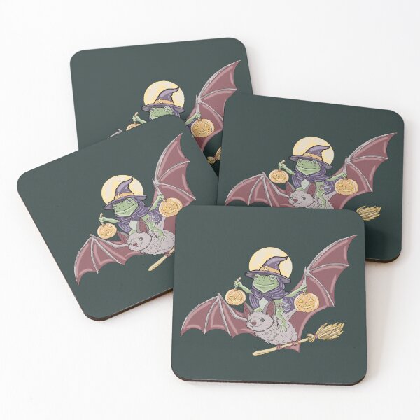 Item preview, Frog Witch Riding Bat Halloween Pumpkin Cottagecore designed and sold by LeshanArt.