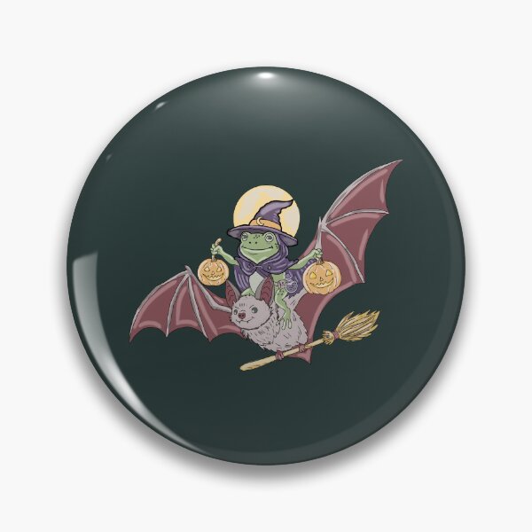 Item preview, Frog Witch Riding Bat Halloween Pumpkin Cottagecore designed and sold by LeshanArt.
