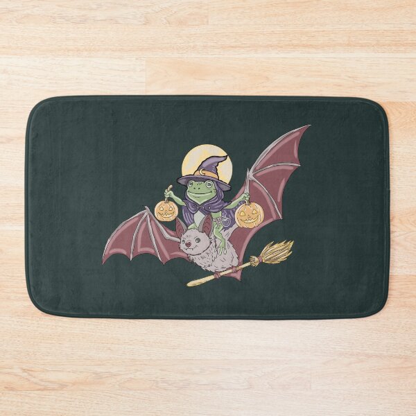 Item preview, Frog Witch Riding Bat Halloween Pumpkin Cottagecore designed and sold by LeshanArt.