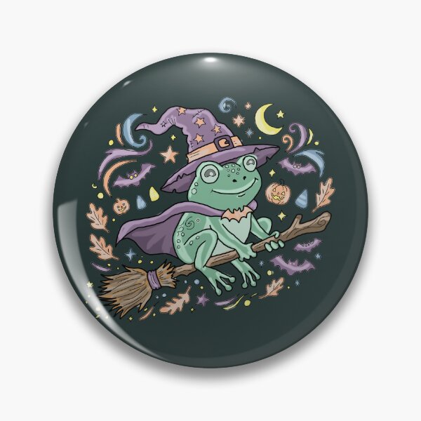 Item preview, Frog Witch Riding Broomstick Cute Kawaii Aesthetic Cottagecore Halloween designed and sold by LeshanArt.