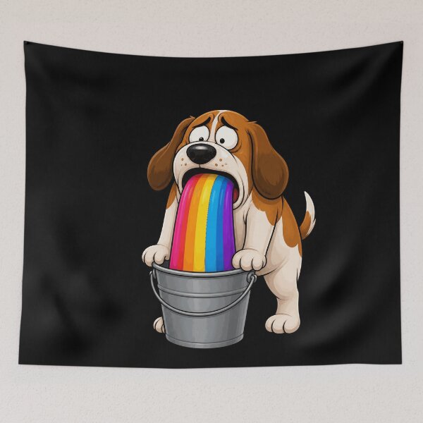 Item preview, Dog Throwing Up Rainbow Funny Bucket Design designed and sold by BoyleDesignShop.